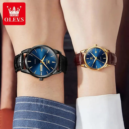 ELEGANCE® 6898 Fashion Waterproof Couple Wristwatches, PU Strap High Quality Exquisite Quartz Watches For Couple Luminous Calendar