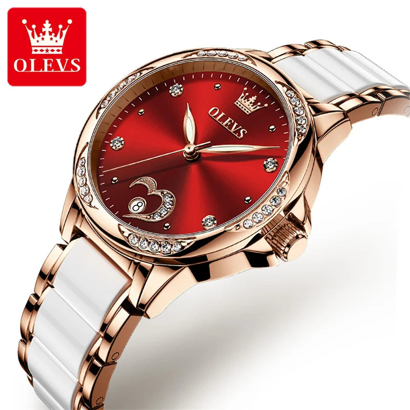 Elegance® 6631 Scarlet Diamond Women Watch Automatic Mechanical Ladies Creative Ceramics Steel Women's Bracelet Watches Female Clock Reloj Mujer New