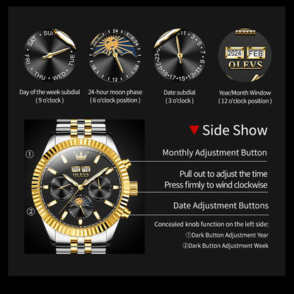 ELEGANCE® 6688 Lunar Luxe Mechanical Luxury Moon Phase Men's Watches Stainless Steel Watch For Men Multifunctional Automatic Watch