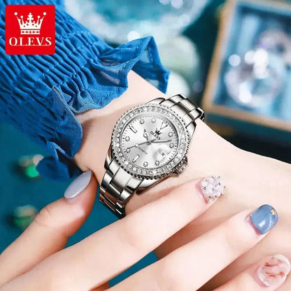 ELEGANCE® Diamond Dial Quartz Watch for Women Fashion Elegant Ladies Watches Stainless Steel Waterproof Women's Wristwatch OLEVS