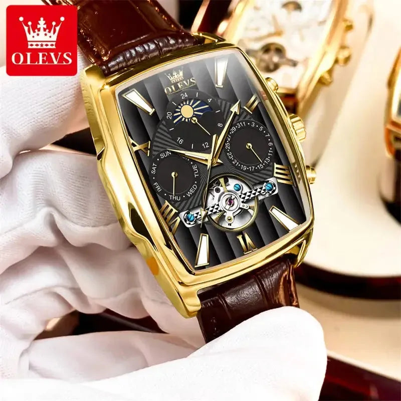 Elegance® 6675 Executive Men Watch Luxury Rectangular Dial Mechanical Watches Waterproof Leather Automatic Luminous Watch Business Men