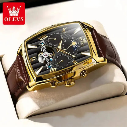 Elegance® 6675 Executive Men Watch Luxury Rectangular Dial Mechanical Watches Waterproof Leather Automatic Luminous Watch Business Men