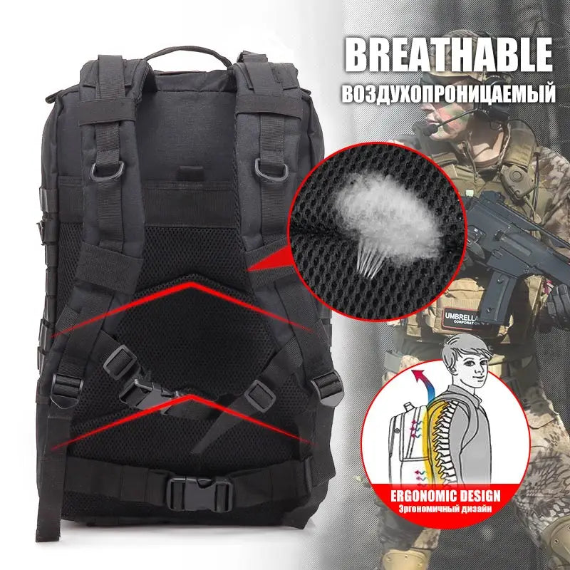 AdventurePro Tactical Backpack - 30/45L Man Tactical Backpacks HkingTraveling Bags Survival Outdoor 3P Assault Pack EDC Molle Pack For Trekking Hunting Bag
