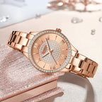 Elegance Opulent Rose 9084 Watch Luxury Rhinestones Rose Dial Fashion Watches with Stainless Steel Band New Quartz Wristwatches for Women