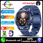 Elegance EliteTrack Smartwatch GPS Tracking LED Lights Outdoor Military Bluetooth Call Smartｗatch Men AMOLED HD Screen 1ATM Waterproof Sports Smart Watch IOS Android