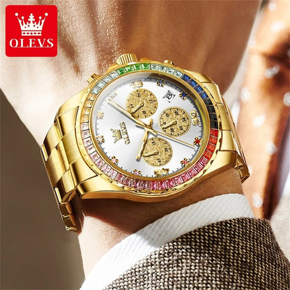 Elegance® 2939 Multifunctional Men's Watch Luxury Brand Colorful Diamond Waterproof dial High Quality Original Quartz Men's Watch