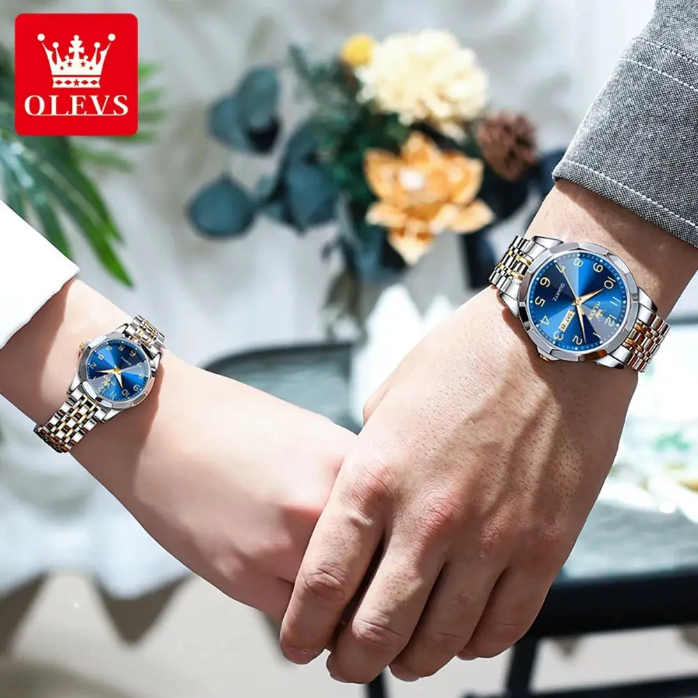 9970 OLEVS New Luxury Quartz Couple Watch For Men & Women Number Dial Rhombus Mirror Hand Clock Stainless Steel Original Watches ELEGANCE®