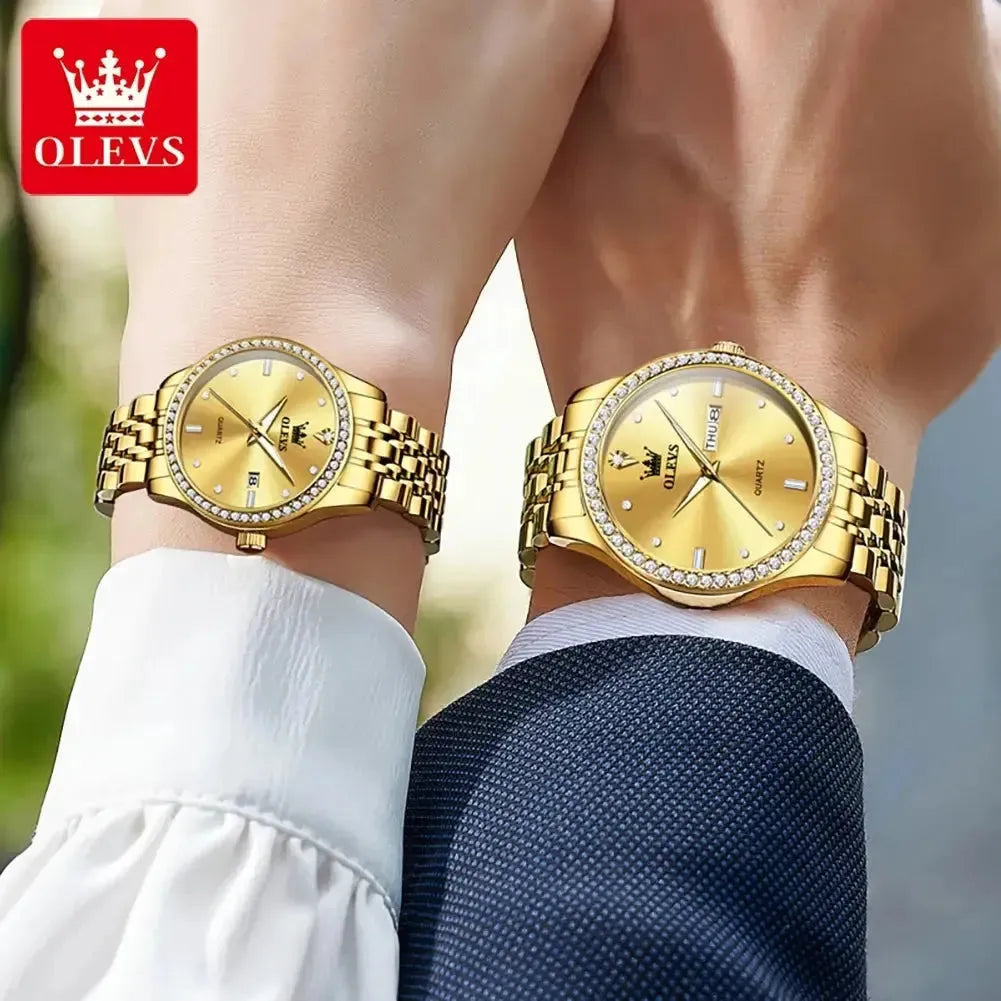 ELEGANCE® 3625 Couple Watch Luxury Brand Business Waterproof Stainless Steel Watch Elegant Dress His or Her Diamond Quartz Couple Watch