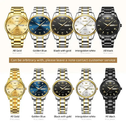 5563 OLEVS Top Brand Luxury Quartz Watch Set Mens Women Couple Wristwatch Waterproof Stainless Steel Clock Top Gift For Lover ELEGANCE®