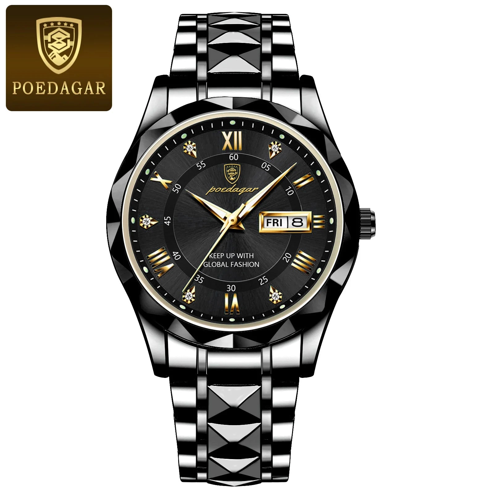 Elegance 615 LuxeTime Men Watch Luxury Quartz Waterproof Date Week Luminous Wristwatch Stainless Steel Men's Watches Male Clock Sports