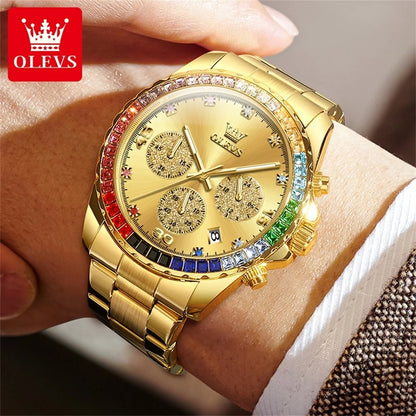 Elegance® 2939 Multifunctional Men's Watch Luxury Brand Colorful Diamond Waterproof dial High Quality Original Quartz Men's Watch