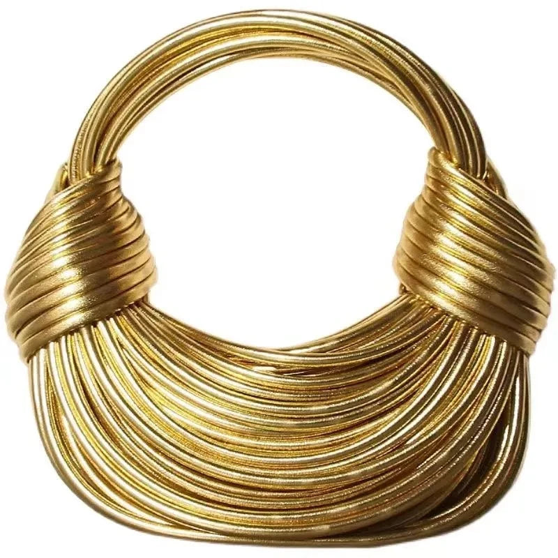 Elegance LuxeNoodle Clutch - Handbag for Women New Gold Luxury Designer Brand Handwoven Noodle Bags Rope Knotted Pulled Hobo Silver Evening Clutch Chic
