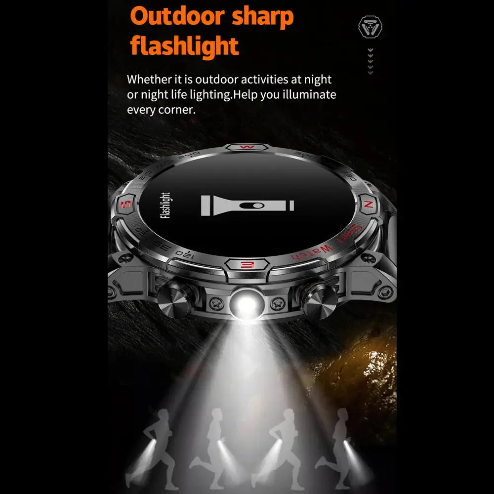 Elegance EliteTrack Smartwatch GPS Tracking LED Lights Outdoor Military Bluetooth Call Smartｗatch Men AMOLED HD Screen 1ATM Waterproof Sports Smart Watch IOS Android