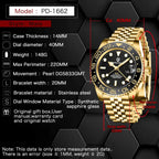 ELEGANCE® P1662 GOLD Men Watch Mechanical Luxury Ceramic Bezel Automatic 100M Waterproof GMT Wristwatch
