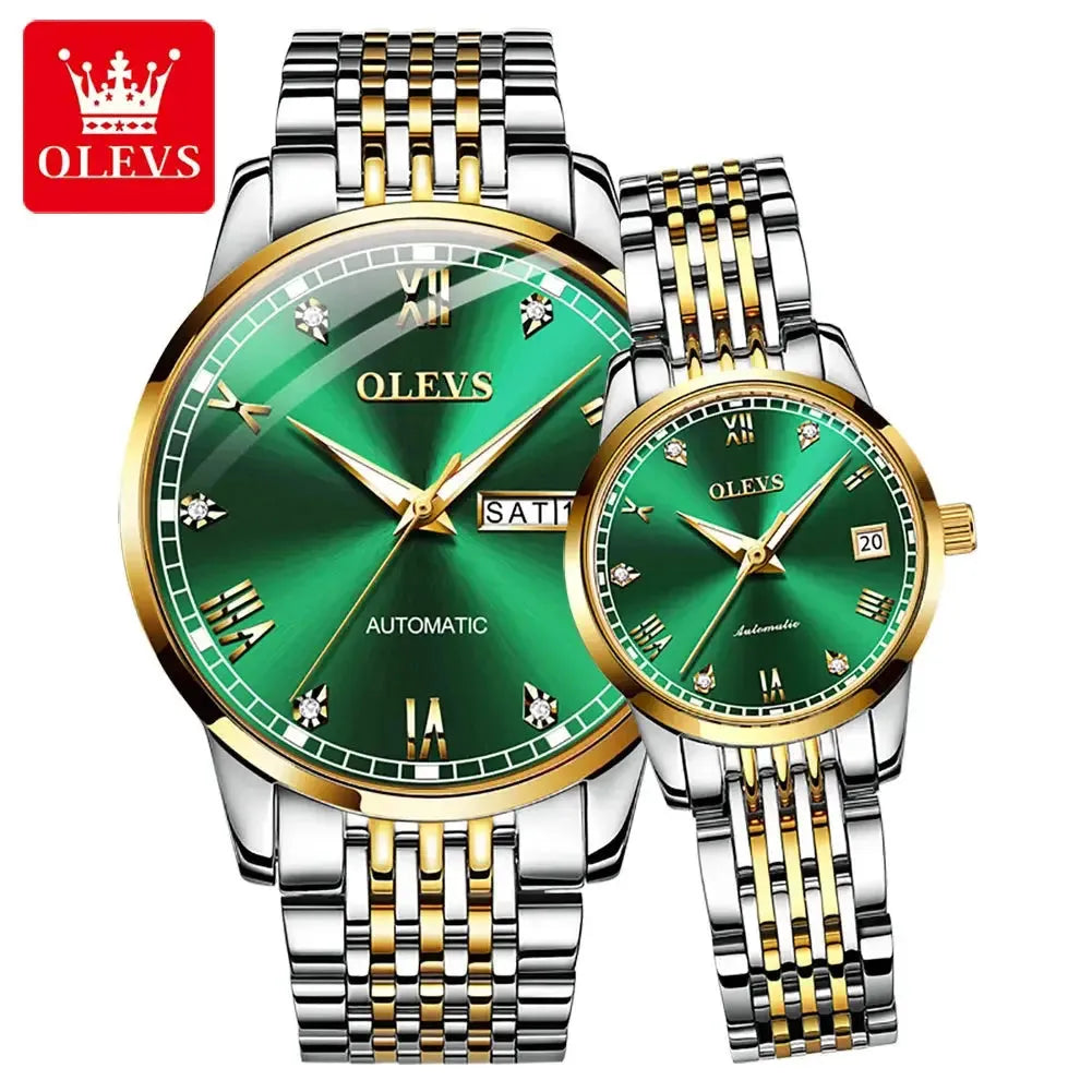 OLEVS 6602 Automatic Mechanical Couple Watch Luminous Stainless Steel Waterproof Top Brand Luxury Wristwatch Gift For Women Man ELEGANCE®