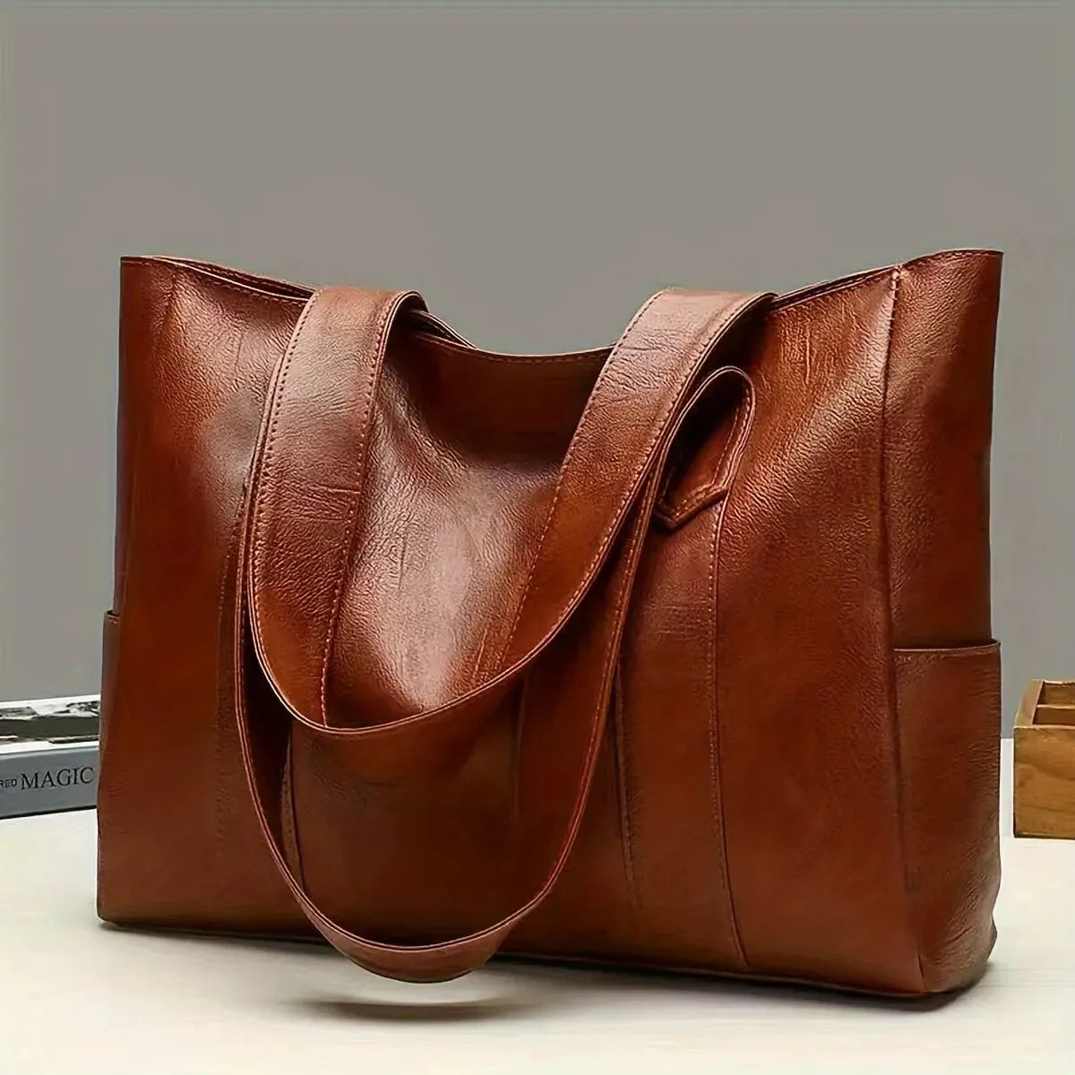 Elegance Luxe Carryall Women Bag - Vintage Large Capacity Tote Bag, Retro Vegan Shoulder Bag, Women's Casual Handbag For Commute