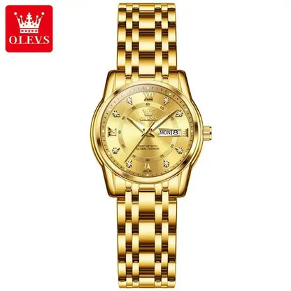 5513 OLEVS Couple Watch Pair for Men and Women Stainless Steel Waterproof Watches Luxury Gold Diamond Lover's Wristwatches ELEGANCE®