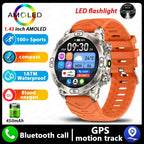 Elegance EliteTrack Smartwatch GPS Tracking LED Lights Outdoor Military Bluetooth Call Smartｗatch Men AMOLED HD Screen 1ATM Waterproof Sports Smart Watch IOS Android