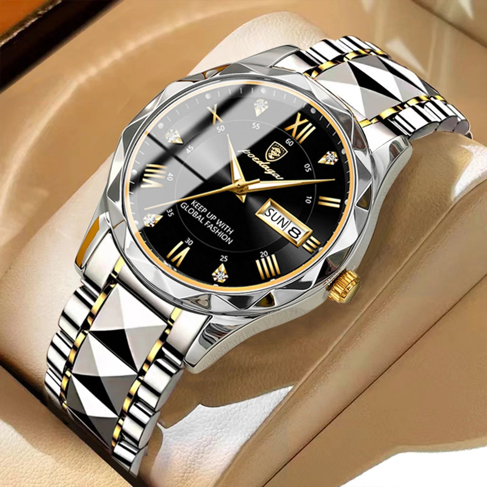 Elegance 615 LuxeTime Men Watch Luxury Quartz Waterproof Date Week Luminous Wristwatch Stainless Steel Men's Watches Male Clock Sports
