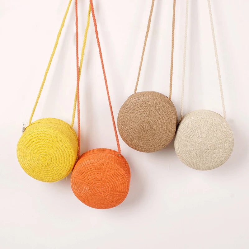 Elegance PureElegance Minimalist Bag - Minimalist Straw Bag Round Crossbody Purse Women Shoulder Vocation Style Handbag