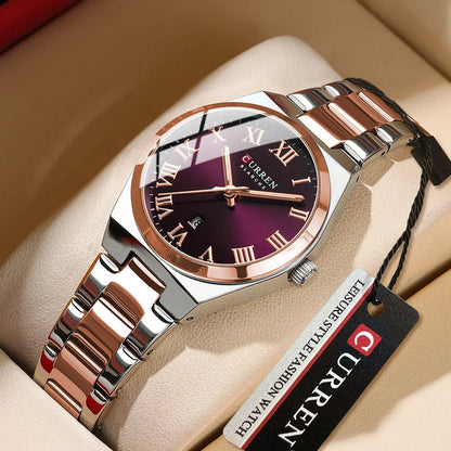 Elegance® Opulent Aura 9095 Luxury Women Watch Fashion Casual FemaleLadies Stainless Steel Quartz Wristwatches Life Waterproof Girlfriend Gift