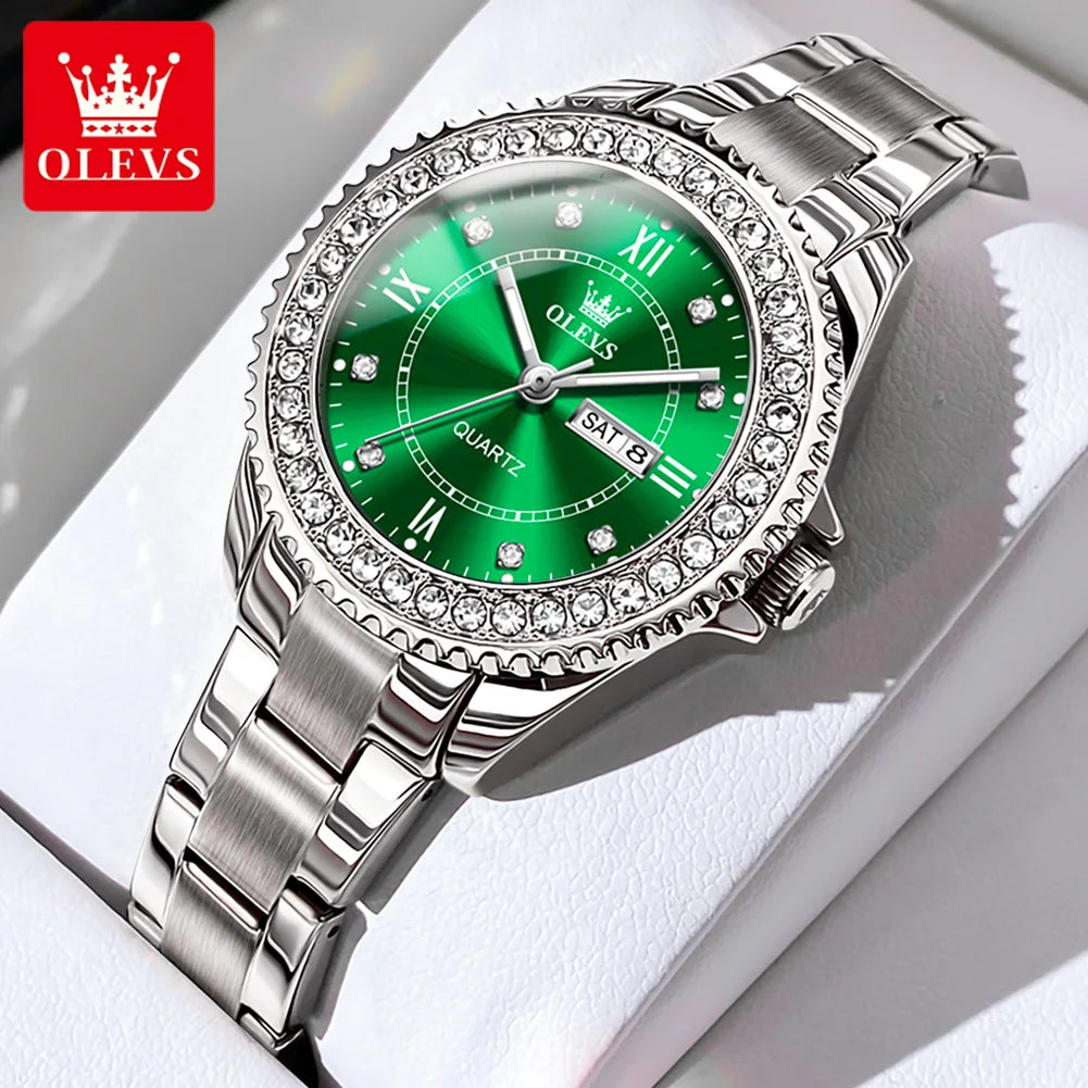 Elegance® 5885 Luxury Brand Couple Watches Set Waterproof Green Men's and Women's Quartz Watch Romantic Lover Calendar Week Wristwatch