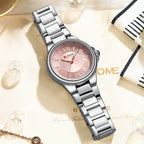 Elegance Enchant 9091 Women's Wristwatch Romantic Charm Fashion Design Thin Quartz Watch with Luminous Hands Stainless Steel Bracelet