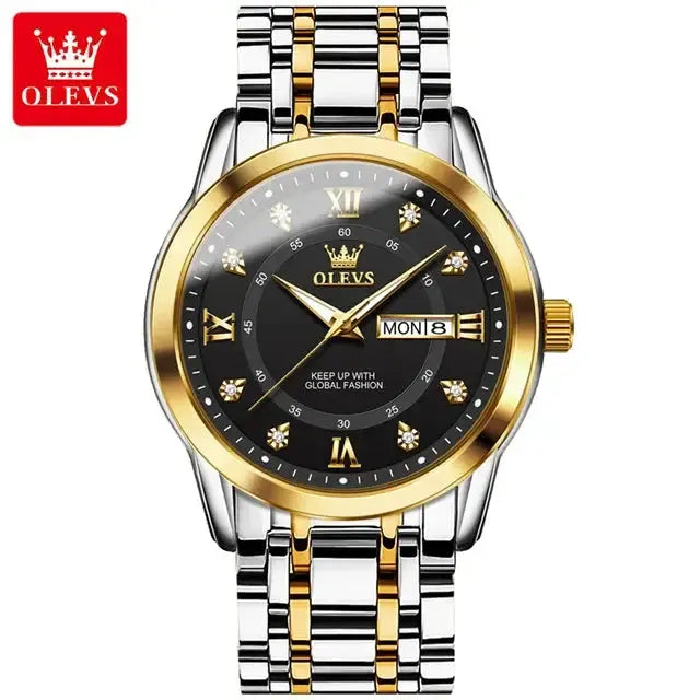 5513 OLEVS Couple Watch Pair for Men and Women Stainless Steel Waterproof Watches Luxury Gold Diamond Lover's Wristwatches ELEGANCE®