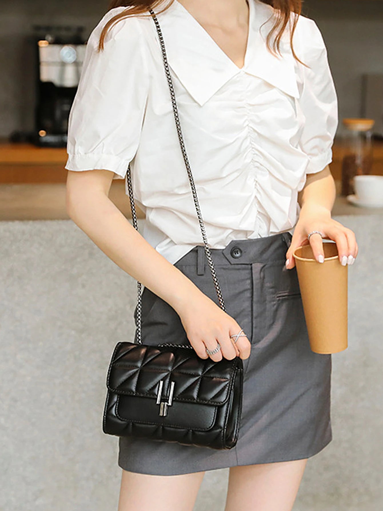 Elegance Quilted Charm Shoulder Bag Classic Quilted Detail Square Bag, Solid Color Flap Shoulder Bag, All-Match Chain Bag