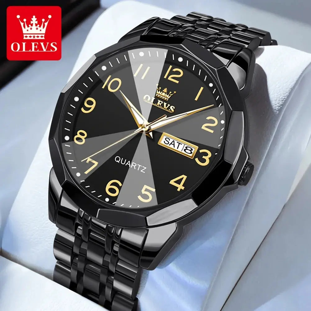 9970 OLEVS New Luxury Quartz Couple Watch For Men & Women Number Dial Rhombus Mirror Hand Clock Stainless Steel Original Watches ELEGANCE®