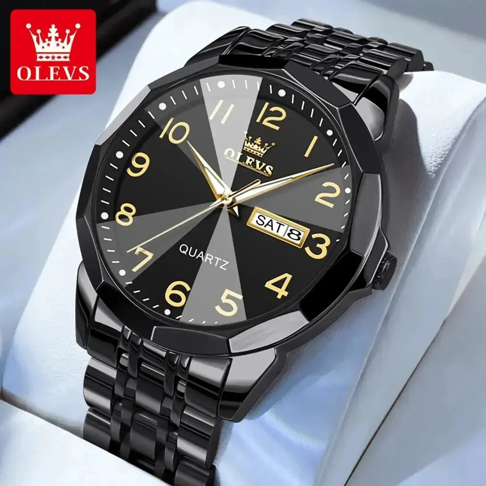 9970 OLEVS New Luxury Quartz Couple Watch For Men & Women Number Dial Rhombus Mirror Hand Clock Stainless Steel Original Watches ELEGANCE®