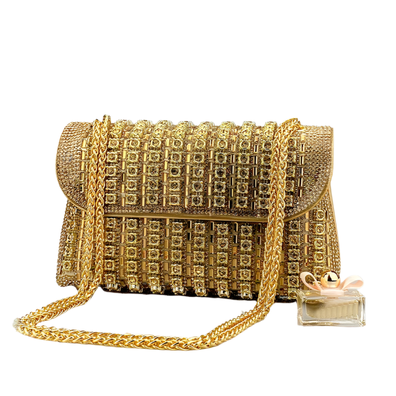 Elegance GlamourPurse Bag for Women Luxury Designer Bags Diamond Shoulder Bag Women Party Bag Portable Messenger Bag Gold Bag