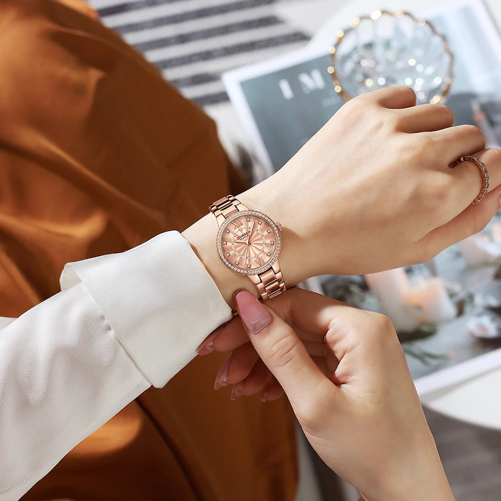 Elegance Luxe Gift Set Luxury Watch Women Ring Necklace Earrings Rhinestone Fashion Wristwatch Female Casual Ladies Watches Bracelet 5PCS Set