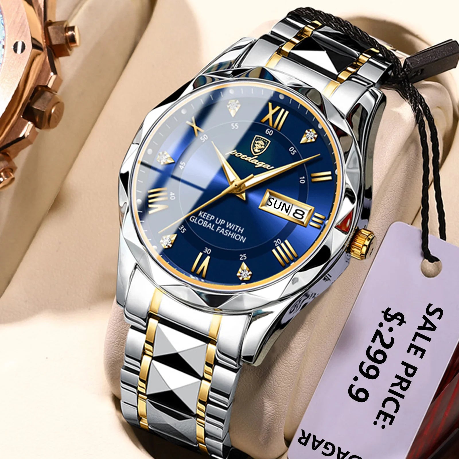 Elegance 615 LuxeTime Men Watch Luxury Quartz Waterproof Date Week Luminous Wristwatch Stainless Steel Men's Watches Male Clock Sports