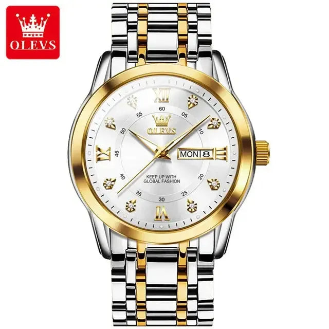 5513 OLEVS Couple Watch Pair for Men and Women Stainless Steel Waterproof Watches Luxury Gold Diamond Lover's Wristwatches ELEGANCE®