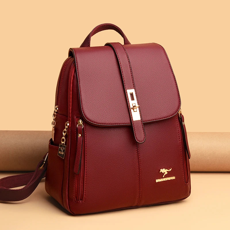 Elegance Chic Voyager 3649 Luxury Women Leather Backpacks for Girls Sac Casual Daypack Black Vintage Backpack School Bags for Girls Mochila Rucksack