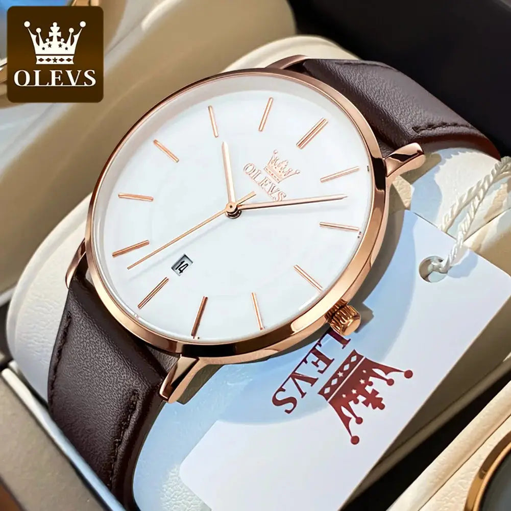 ELEGANCE® 5869 Ultra Thin 6.5mm Men Watch Luxury Quartz Minimalist Waterproof Date Bussiness Watch Fashion Leather Strap