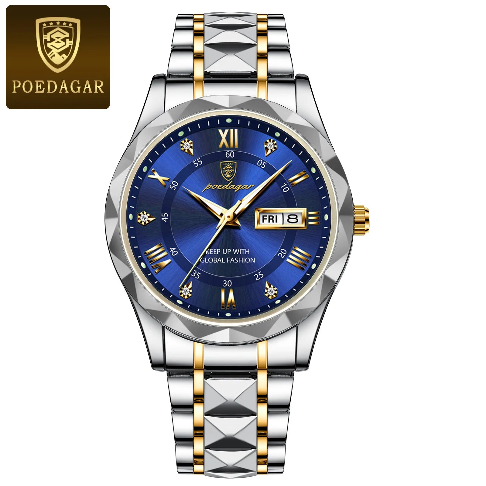 Elegance 615 LuxeTime Men Watch Luxury Quartz Waterproof Date Week Luminous Wristwatch Stainless Steel Men's Watches Male Clock Sports