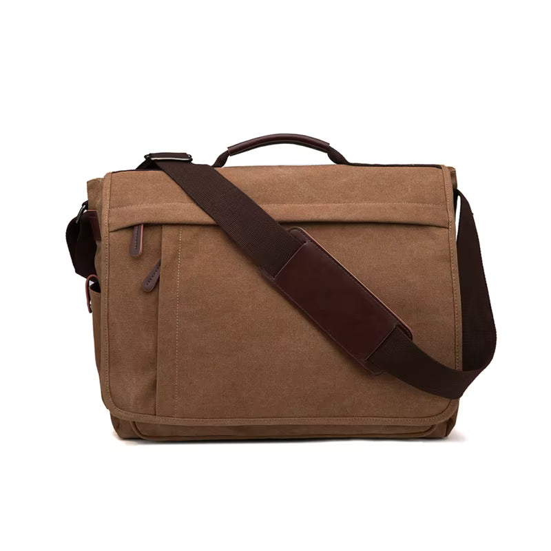 Elegance WorkSmart Messenger Leather Men's Crossbody Briefcase Canvas Splashproof Workwear Messenger Bag Computer Tote
