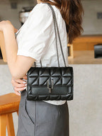 Elegance Quilted Charm Shoulder Bag Classic Quilted Detail Square Bag, Solid Color Flap Shoulder Bag, All-Match Chain Bag