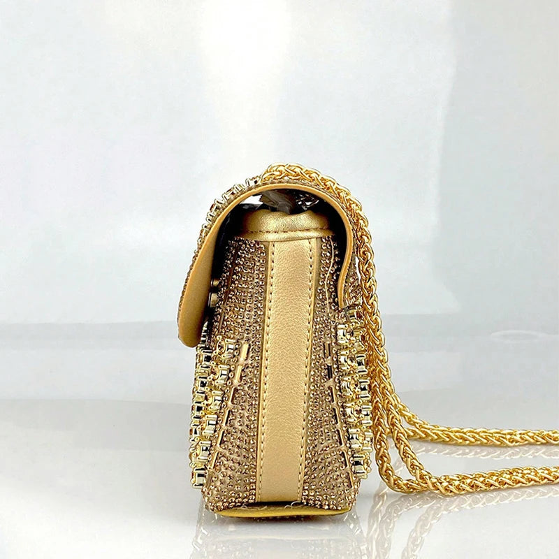 Elegance GlamourPurse Bag for Women Luxury Designer Bags Diamond Shoulder Bag Women Party Bag Portable Messenger Bag Gold Bag