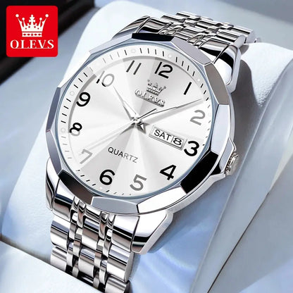 9970 OLEVS New Luxury Quartz Couple Watch For Men & Women Number Dial Rhombus Mirror Hand Clock Stainless Steel Original Watches ELEGANCE®