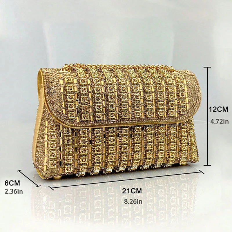 Elegance GlamourPurse Bag for Women Luxury Designer Bags Diamond Shoulder Bag Women Party Bag Portable Messenger Bag Gold Bag