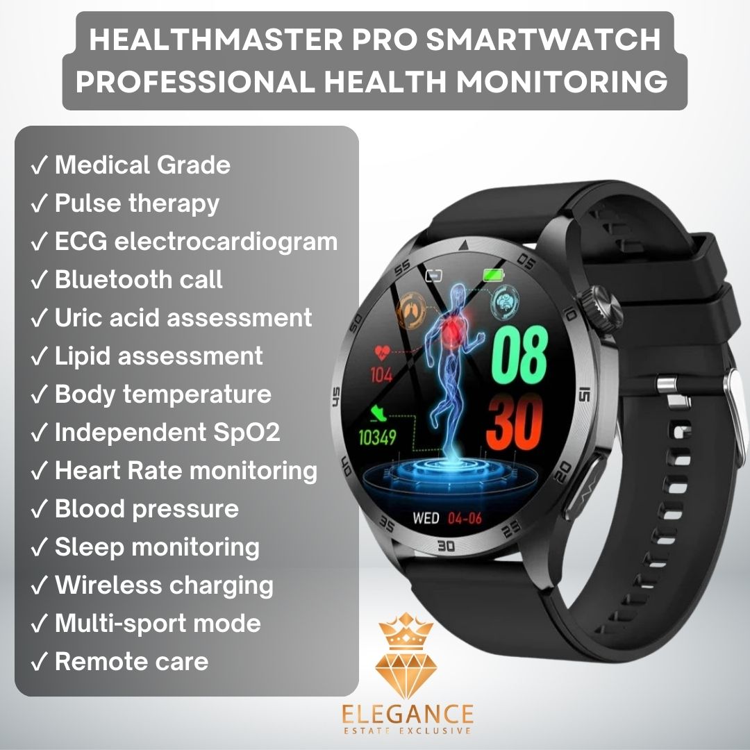 ELEGANCE® HealthMaster Pro Smartwatch ECG+PPG Temperature Pulse Physiotherapy Men & Women 466*466 HD Health Management BT Call Sports Waterproof