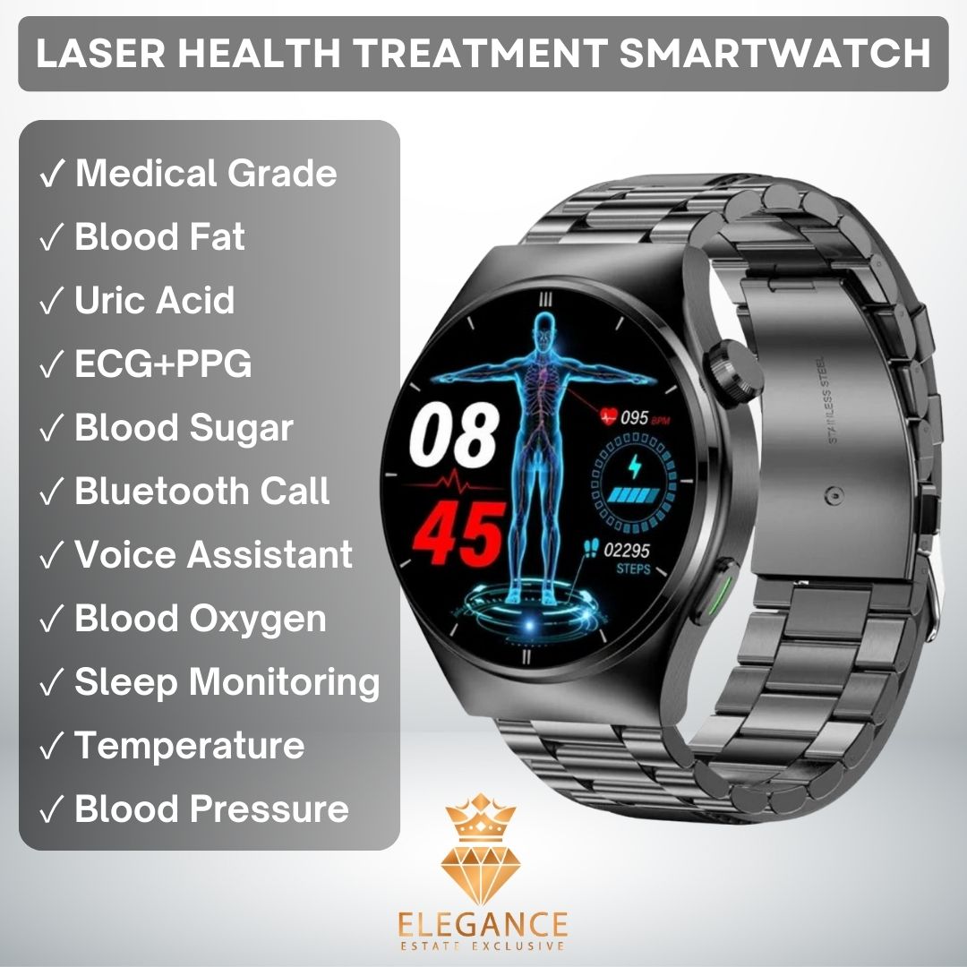 Elegance® Laser Treatment Smartwatch Blood Glucose Blood Oxygen Uric Acid Lipid Health Monitoring