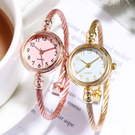 ELEGANCE® Small Gold Bangle Bracelet Luxury Watch Stainless Steel Retro Ladies Quartz Wristwatch Fashion Casual Thin Chain Watches YIKAZE