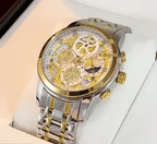 Elegane® 9947 Men's Watches Top Brand Luxury Original Waterproof Quartz Watch for Man Gold Skeleton Style 24 Hour Day Night