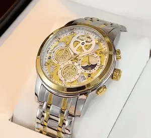 Elegane® 9947 Men's Watches Top Brand Luxury Original Waterproof Quartz Watch for Man Gold Skeleton Style 24 Hour Day Night