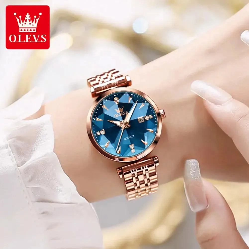 ELEGANCE® Women Luxury Jewelry Quartz Watch Waterproof Stainless steel Strap Rose Gold Watch for Women Fashion Watch Bracelet Set OLEVS