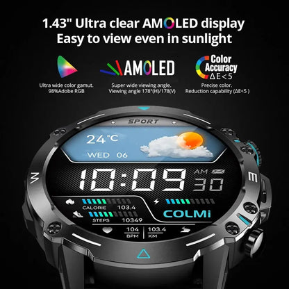 ELEGANCE® Smartwatch 1.43'' AMOLED Display 100 Sports Modes Voice Calling Smart Watch Men Women Military Grade Toughness Watch COLMI M42